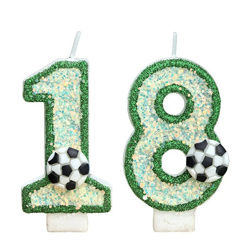 bougies numériques forme chiffres paillettes dorées football vert blanc or festive decoration anniversaire sportive