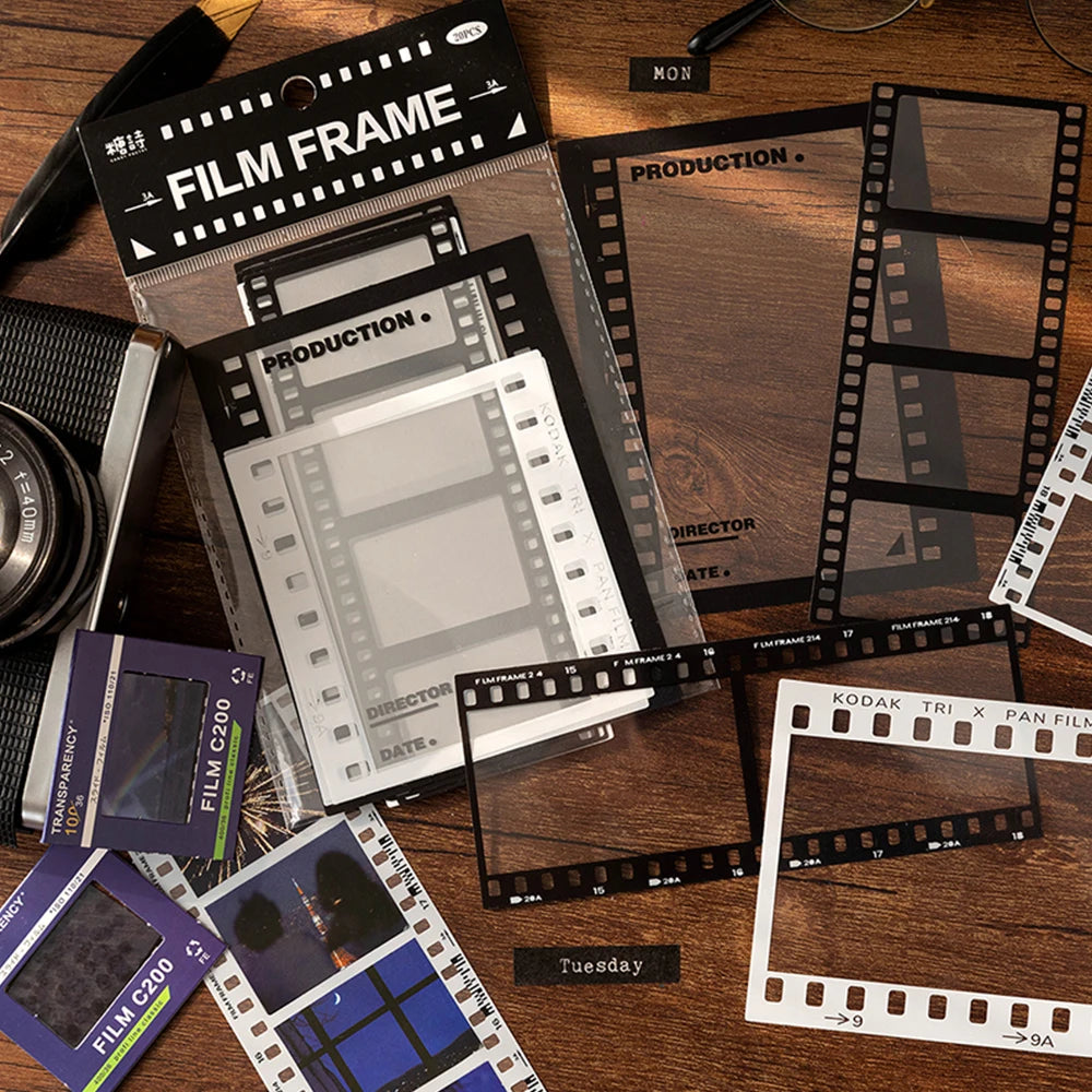 cadres photo vintage transparents motifs film musique papier scrapbooking boîte magazine clips adhésifs