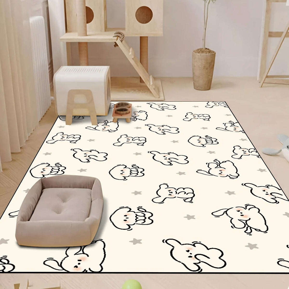 tapis imperméable anti dérapant rapide chiens blanc noir motif chiots étoiles moderne chambre animal