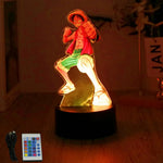 lampe led 3d anime luffy zorro cracked surface télécommande câble usb nocturne rouge vert