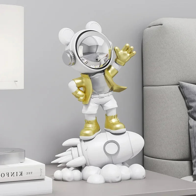 statue astronaute ours blanc or moderne décoration intérieure ludique pop art transparent fusée éléments