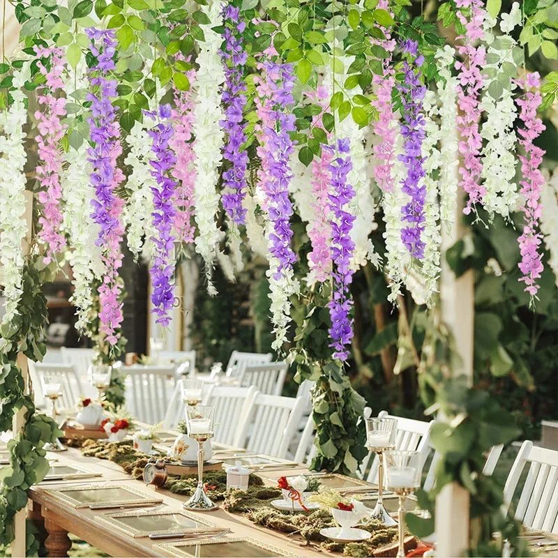 guirlande artificielle fleurs violet blanc moderne décoration intérieure mariage anniversaire baby shower pendaison crémaillère