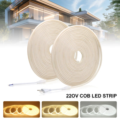 Ruban LED COB 220V 10m étanche IP67 déroulé montrant sa flexibilité