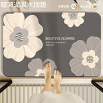 tapis bain moderne antidérapant motifs floraux gris foncé blanc vert jaune résistant corrosion