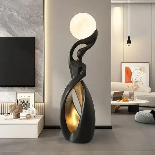 Sculpture contemporaine minimaliste noir beige argenté rose blanche organique LED certifiée VDE UL Gs