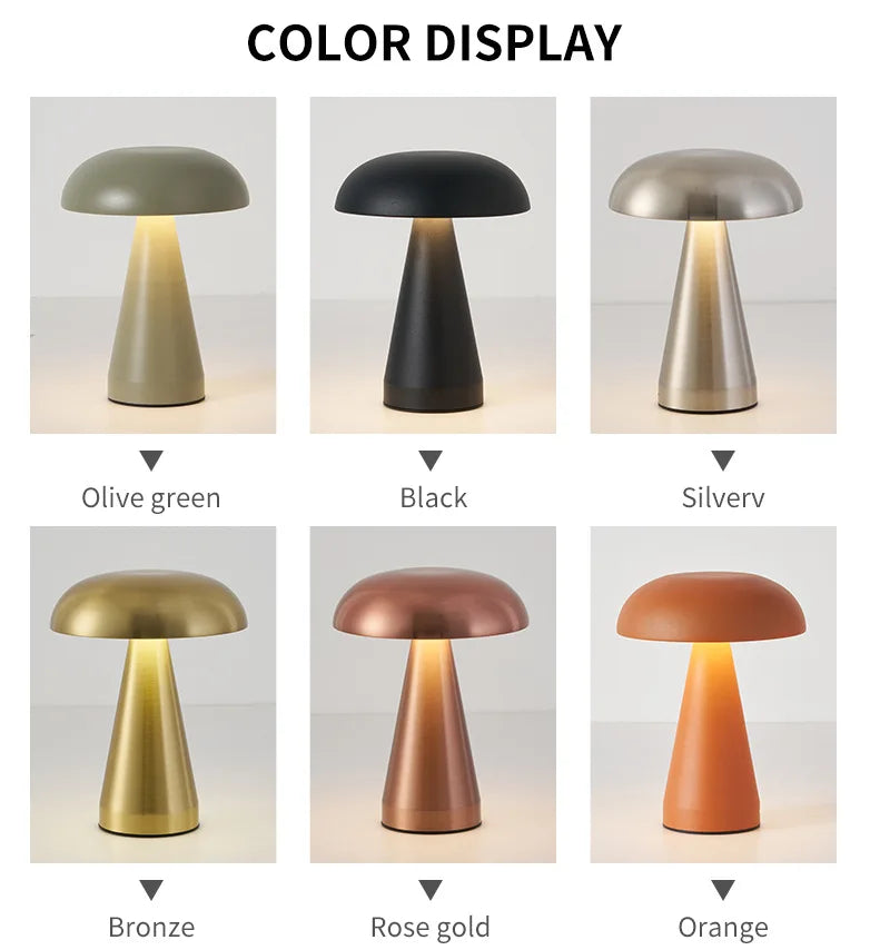 Lampe champignon doré éclairant une chambre d'enfant