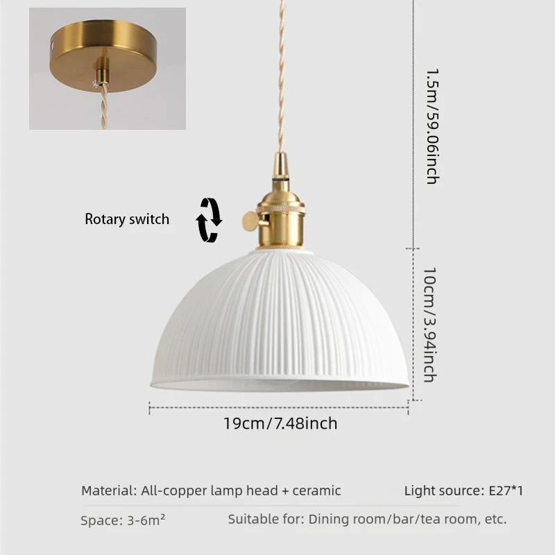 lampe suspendue moderne blanc doré rayures verticales interrupteur rotatif fixations salon chambre cuisine restaurant