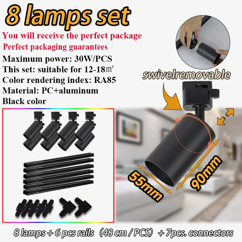 spots noir modernes gu10 12pcs fixés 55x90mm variable intensity