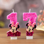 bougies numérotées minnie rose pâle rose brillant blanc paillettes personnages animés opaques thématiques anniversaire