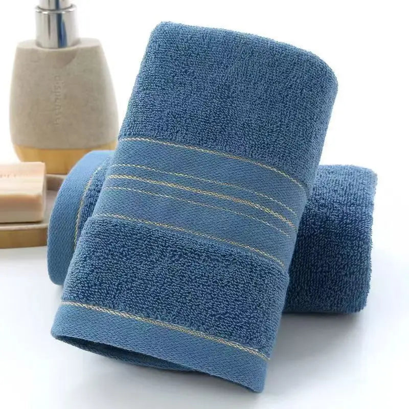 serviettes coton polyester rayures dorées bleu beige marron absorption rapide toilette classique adultes