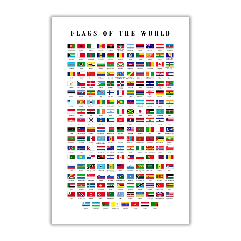 affiche drapeaux monde moderne sans cadre toile multicolore internationale décoration murale chambre salonécole bibliothèque