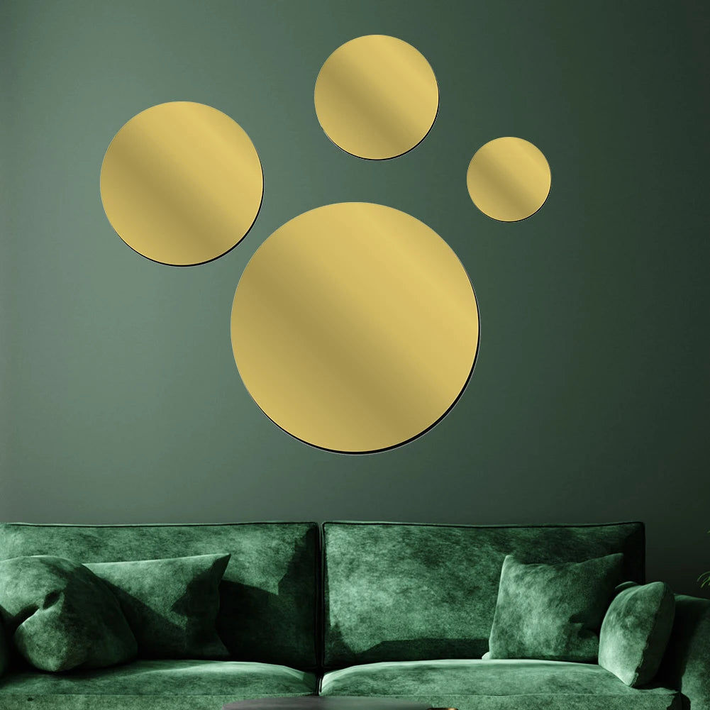 miroirs acryliques stickers or argent modernes ronds autoadhésifs 10cm 15cm 20cm 30cm