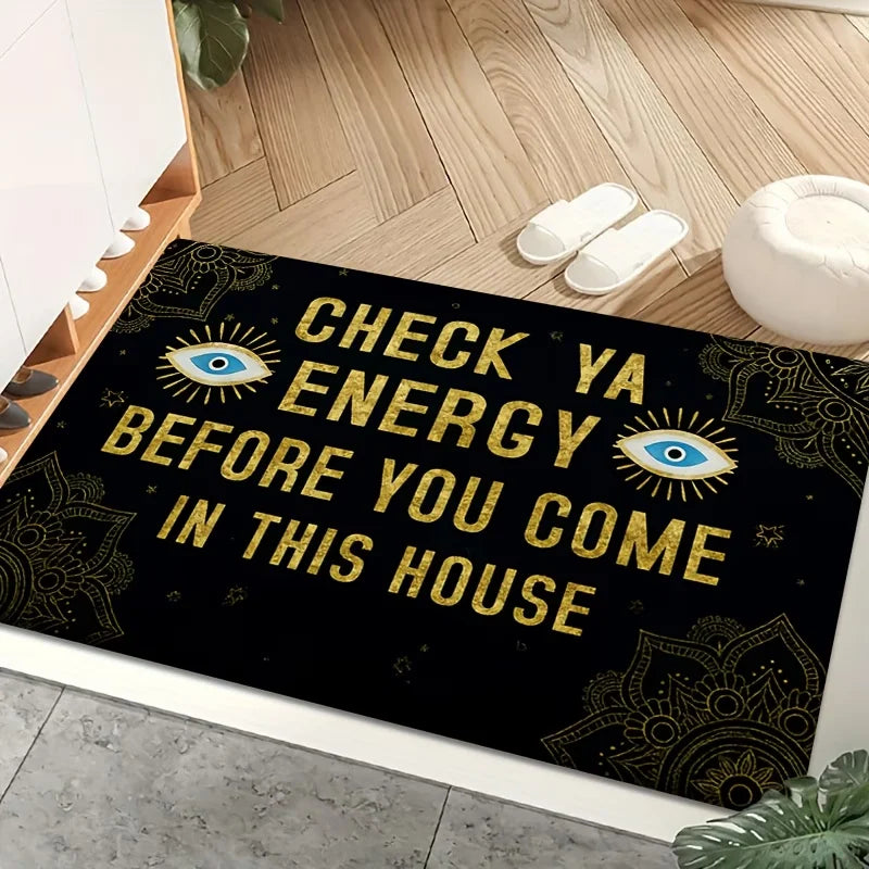 tapis d'entrée moderne lettres grecques œil bleu motifs floraux antidérapant polyester