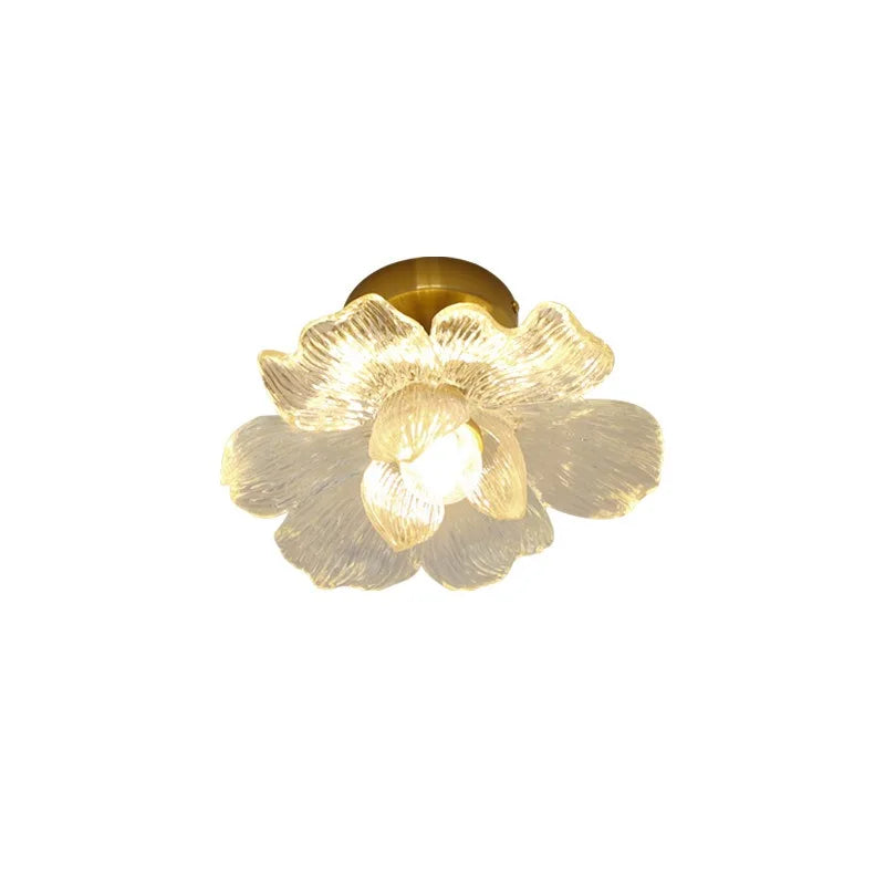 plafonnier moderne doré transparent fleur relief éclairage chambre salle manger artisanal led