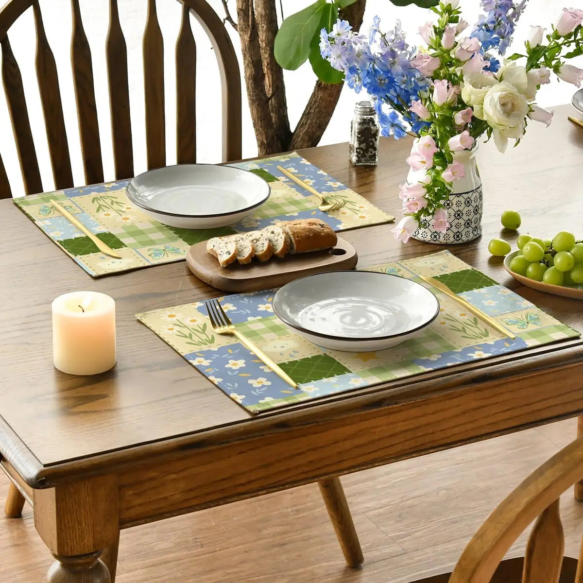 Set de table lin lavable motif rustique vue de dessus