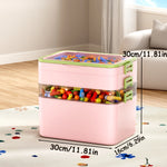 boîtes rangement transparentes empilables jouets colorés moderne poignées vert rose jaune