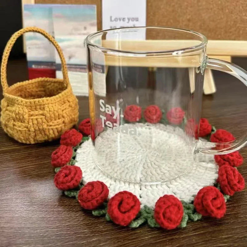 tapis table bouquet roses panier motifs fleuris artisanal main d'œuvre respectueux environnement