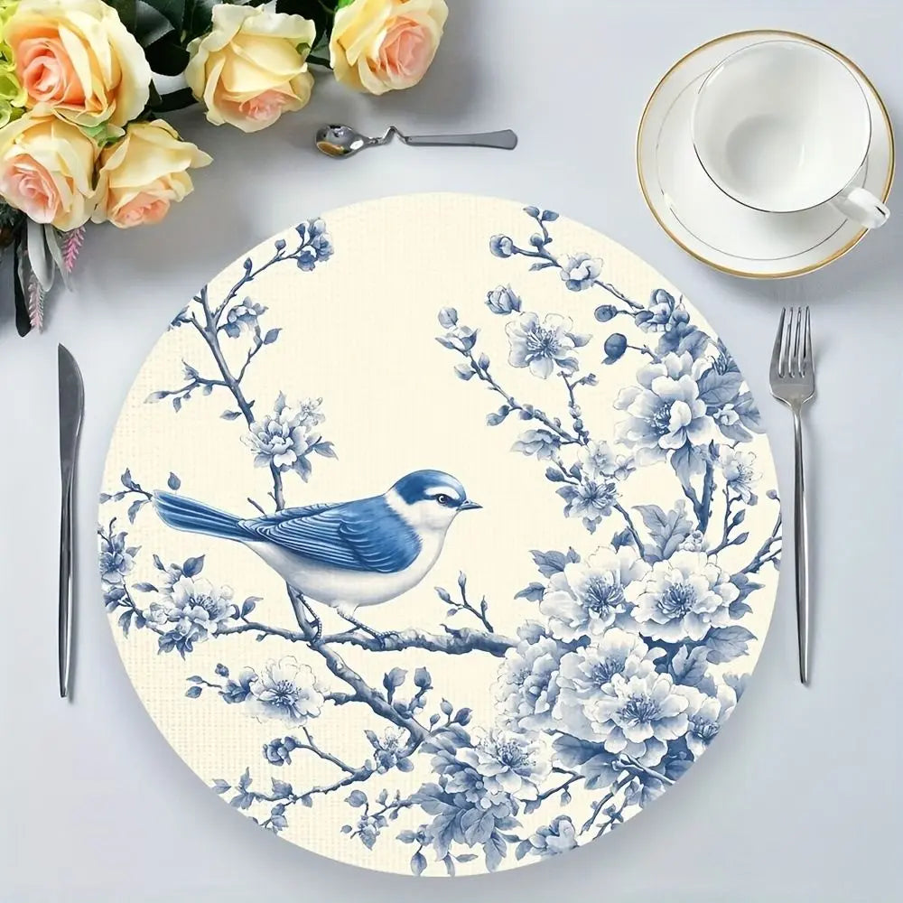 assiettes classiques fleurs oiseaux blanc bleu vert rose beige decoration ornee 35cm 35cm