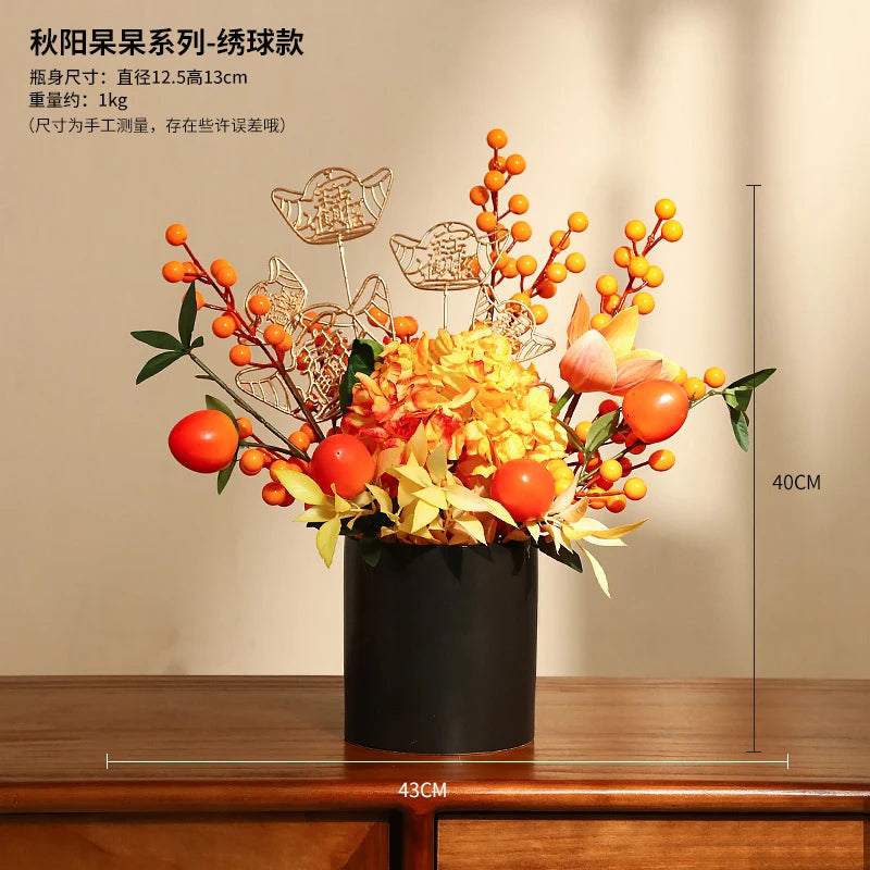 décoration intérieure moderne fleurs artificielles vase noir roses arrondies éléments dorés asiatique