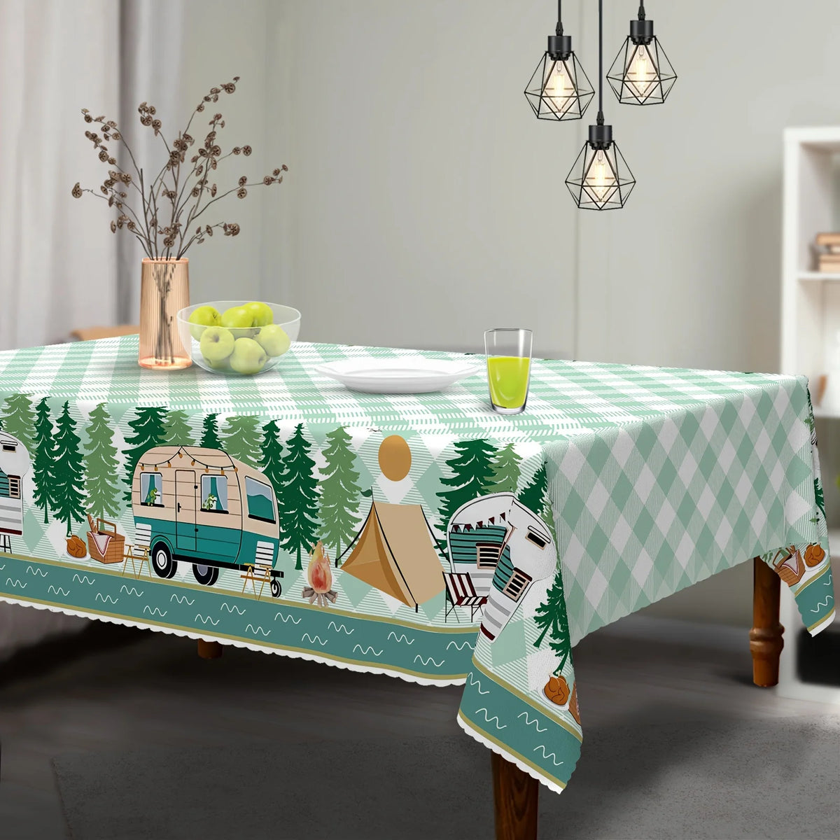 nappe verte arbres carreaux polyester moderne camping table pique nique extérieur réutilisable 140x180cm 152x220cm