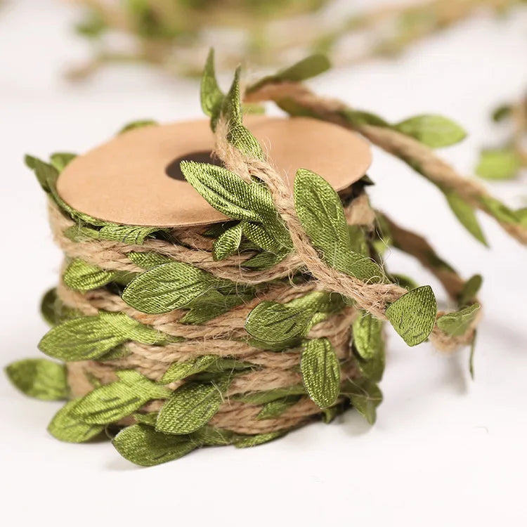 ruban decoratif naturel feuilles vertes imprimées sacs vêtements textile maison opacité artisanal