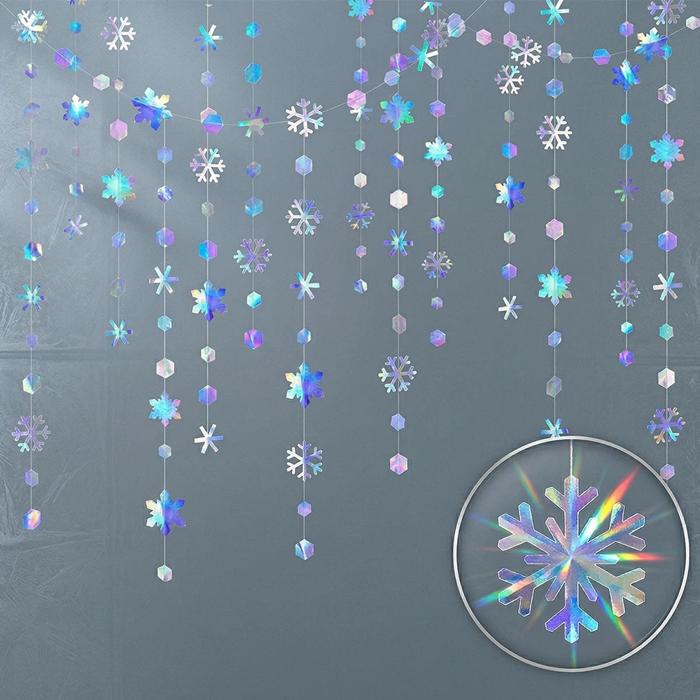 guirlande flocons neige holographique bleu argenté mariage anniversaire noël festive