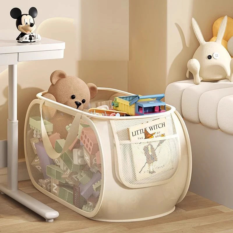 panier rangement transparent moderne poignées détachables beige clair jouets articles divers