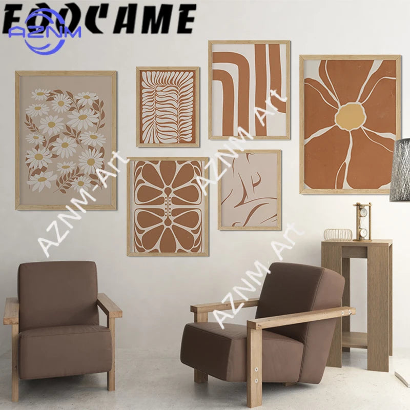 tableau toile art fleurs blanches motifs abstraits minimalistes décoration salon moderne cadre bois