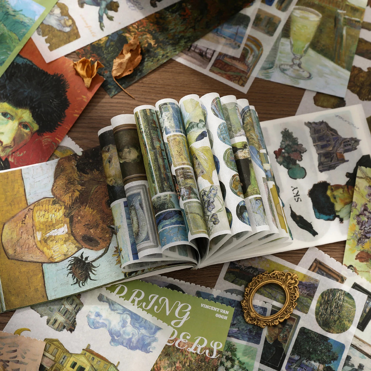 livre artistique van gogh impressions autocollants floral vert jaune blanc vintage.pages imprimees reproductions obras