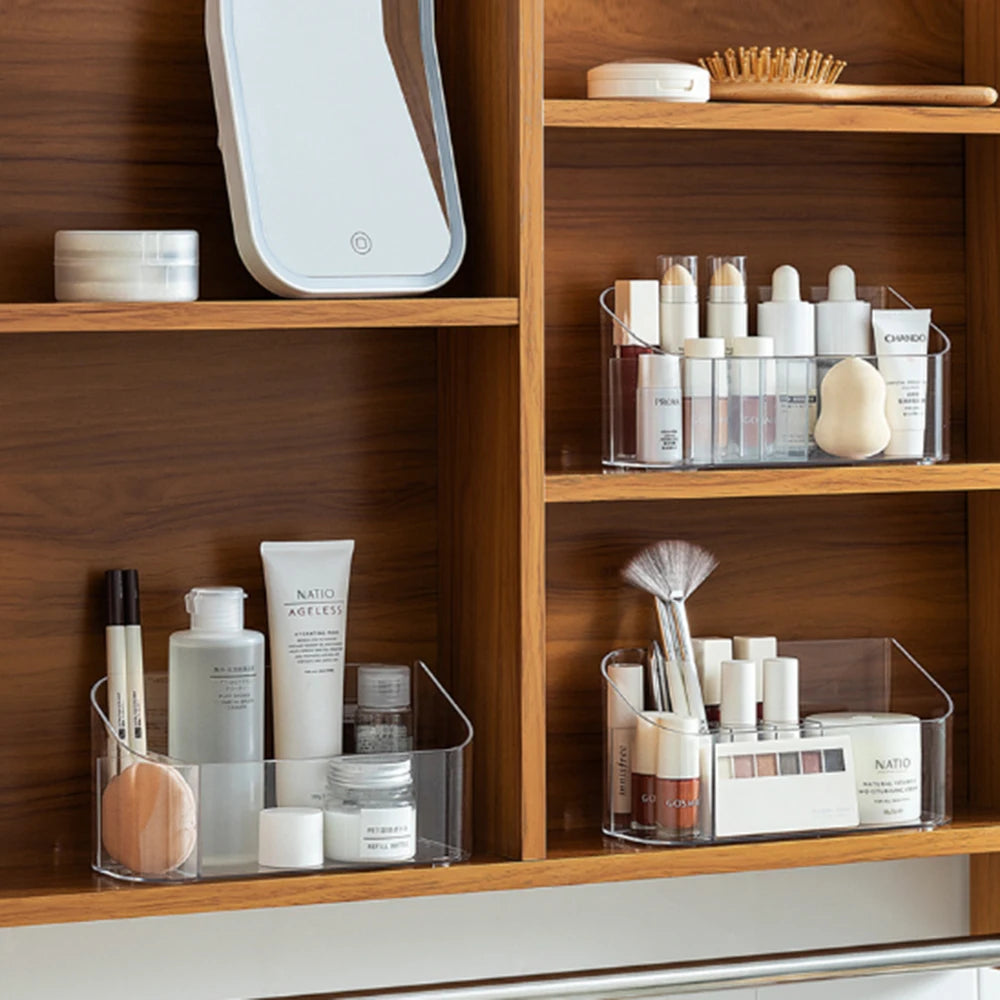 boîte rangement cosmétiques transparente moderne compartiments multiples maquillage pinceaux rouges lèvres organisation beauté minimalistemode