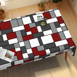 nappe table géométrique rouge gris blanche moderne polyester réutilisable 140x180cm