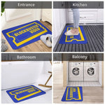 tapis sol antidérapant imperméable coton polyester bleu foncé jaune motif blockbuster video rétro duveteux