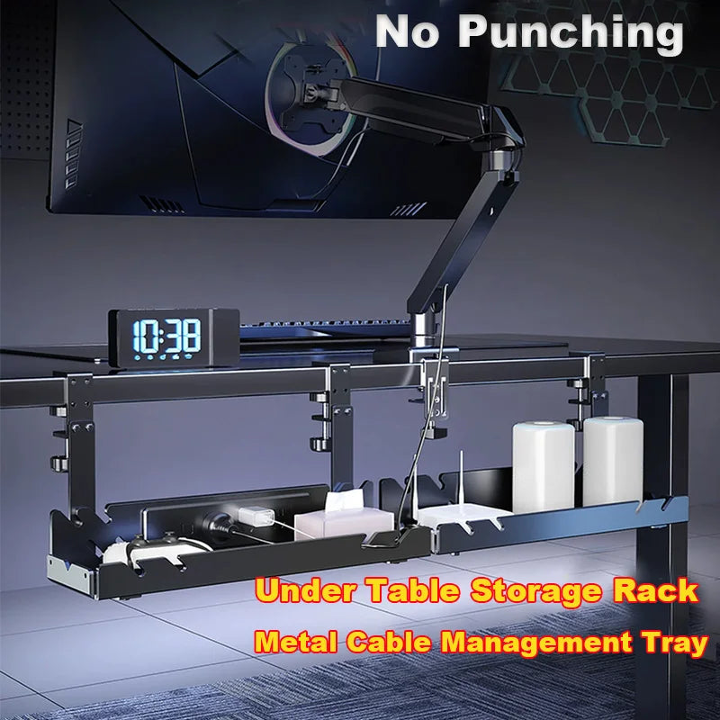rangement sous table noir extensible clips moderne organisation câbles boîtes rangement acier multifonctionnalité