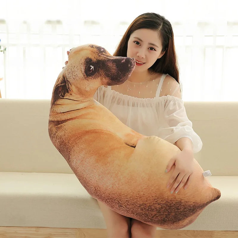 coussin mousse mémoire forme imprimé chien réaliste adhésif marron beige noir décoration canapé maison