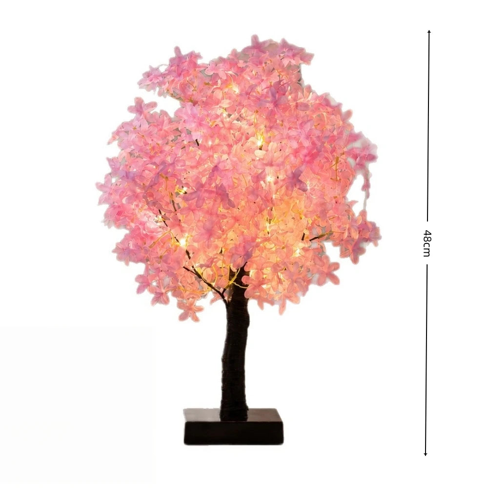 lampe arbre fleurs rose tronc noir éclairage led moderne chambre ambiance douceur 48cm base