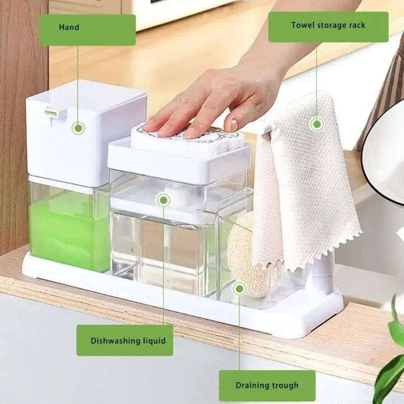 distributeur savon liquide moderne blanc vert transparent adhésif pratique cuisine porte serviette