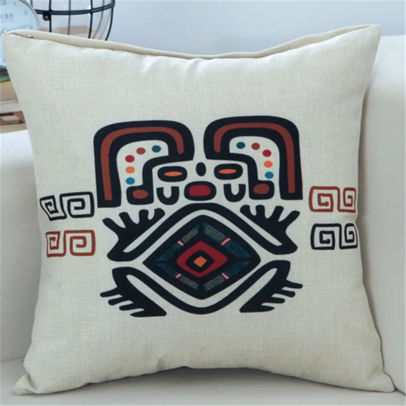 housse coussin imprimée moderne motifs géométriques bleu rouge noir 45x45cm
