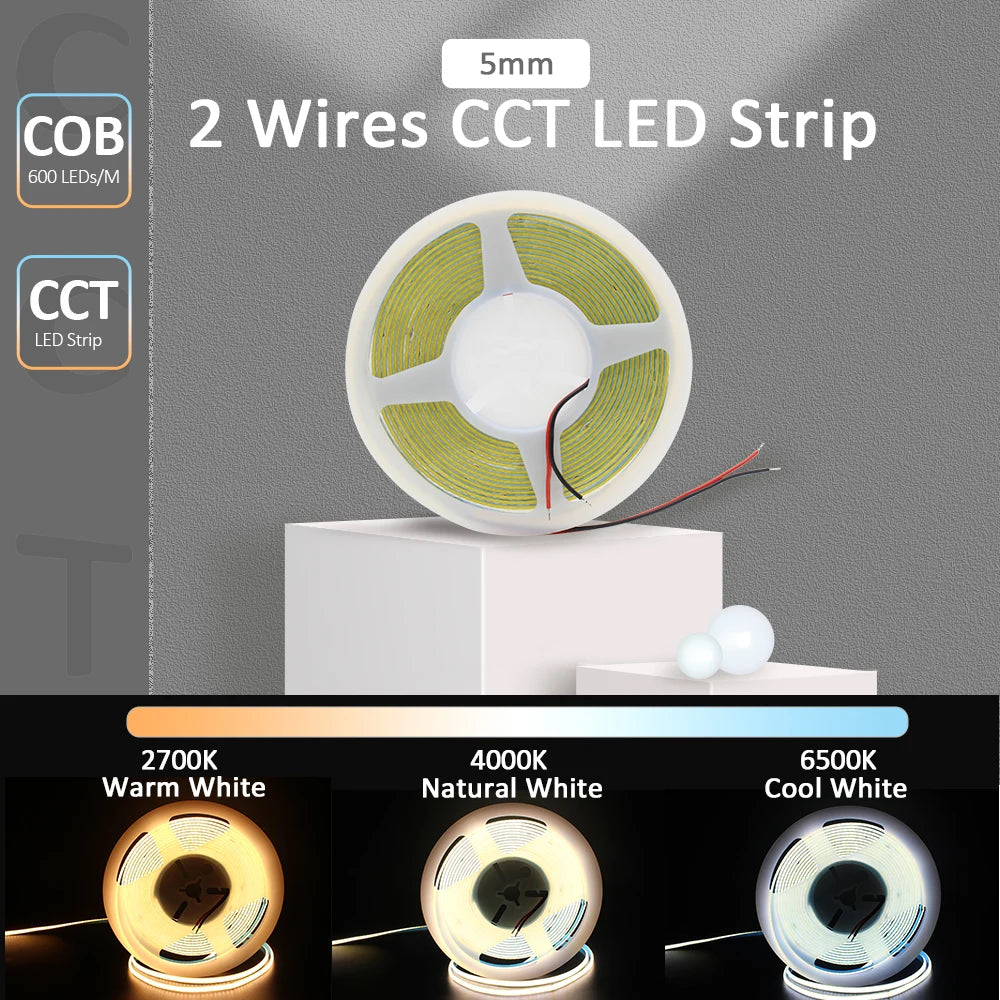 ruban led flexible cob 12v 24v 600lm 2700k 6500k adhésif double face moderne salon