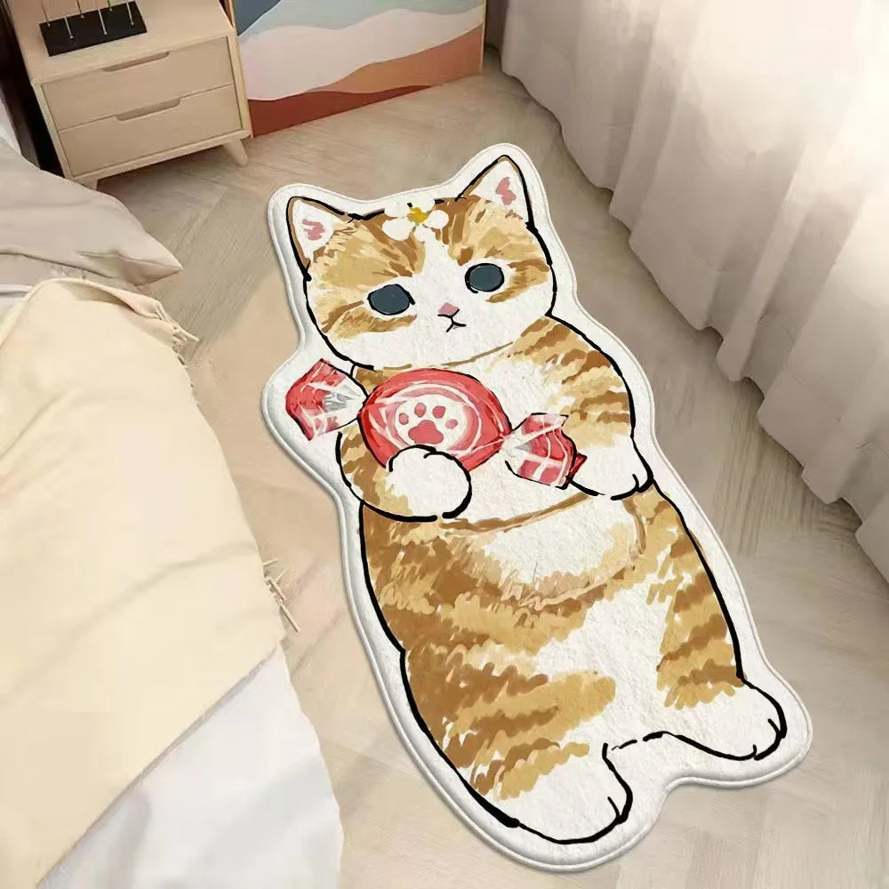 tapis gris cartoon chats motifs floraux polyester lavable machine maison chambre