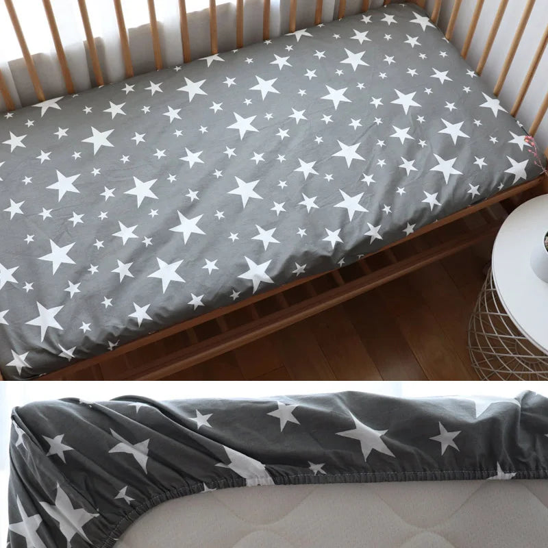 drap housse coton bébé 130x70cm dessins animés personnalisable moderne blanc beige bleuclair gris vert