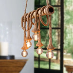suspension lumineuse industrielle corde tressée marron clair ampoules 249 2000 lumens chambre salon étude
