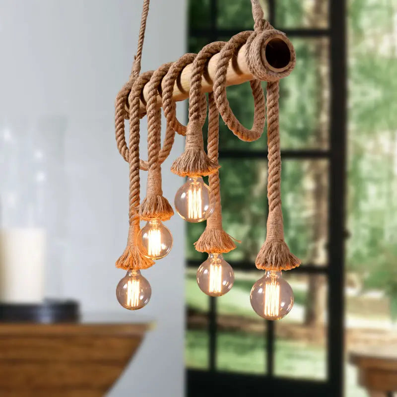 suspension lumineuse industrielle corde tressée marron clair ampoules 249 2000 lumens chambre salon étude