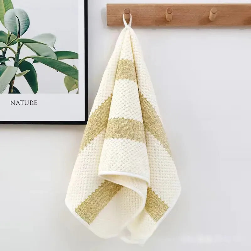 serviettes bain polyester absorbantes serviettes toilette moderne gris vert bleu doré texture éponge bordure