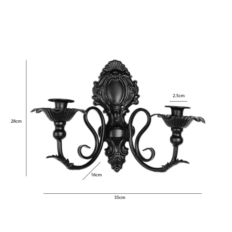 applique murale deux bras ornements baroques motifs floraux bougies noires classique baroque métal fer