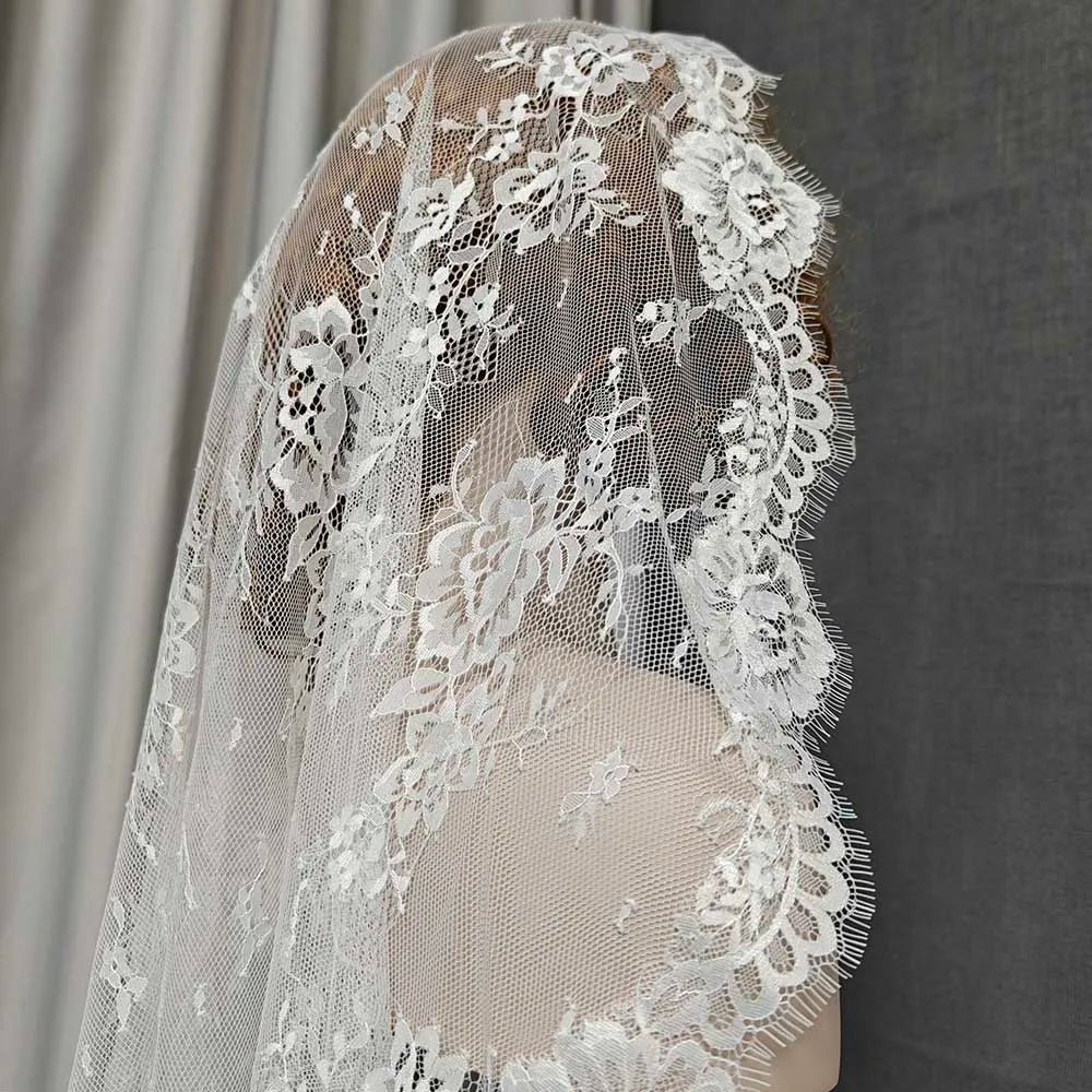 voile mariée blanc broderie florale semi transparente classique clips cheveux ivory 1m 1m50 2m