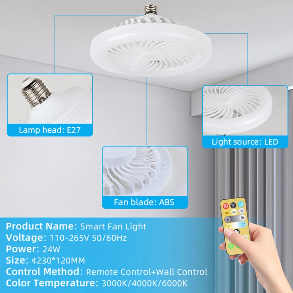 ventilateur lampe led télécommande blanc moderne minimaliste 24w 30w 40w 80w e27