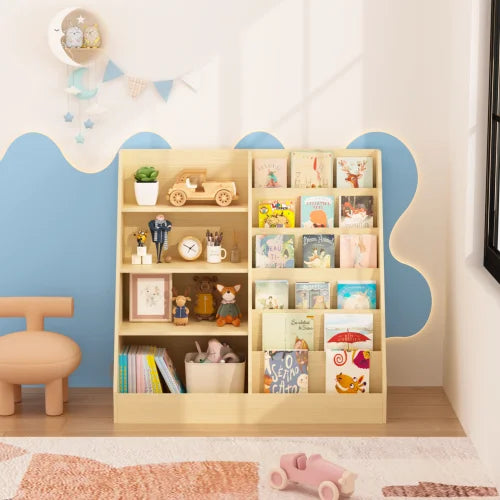 présentoir livres enfant moderne mdf étages beige bois naturel vis assembly