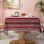 nappe table rectangulaire ethnique imperméable réutilisable coton polyester motifs géométriques tassels