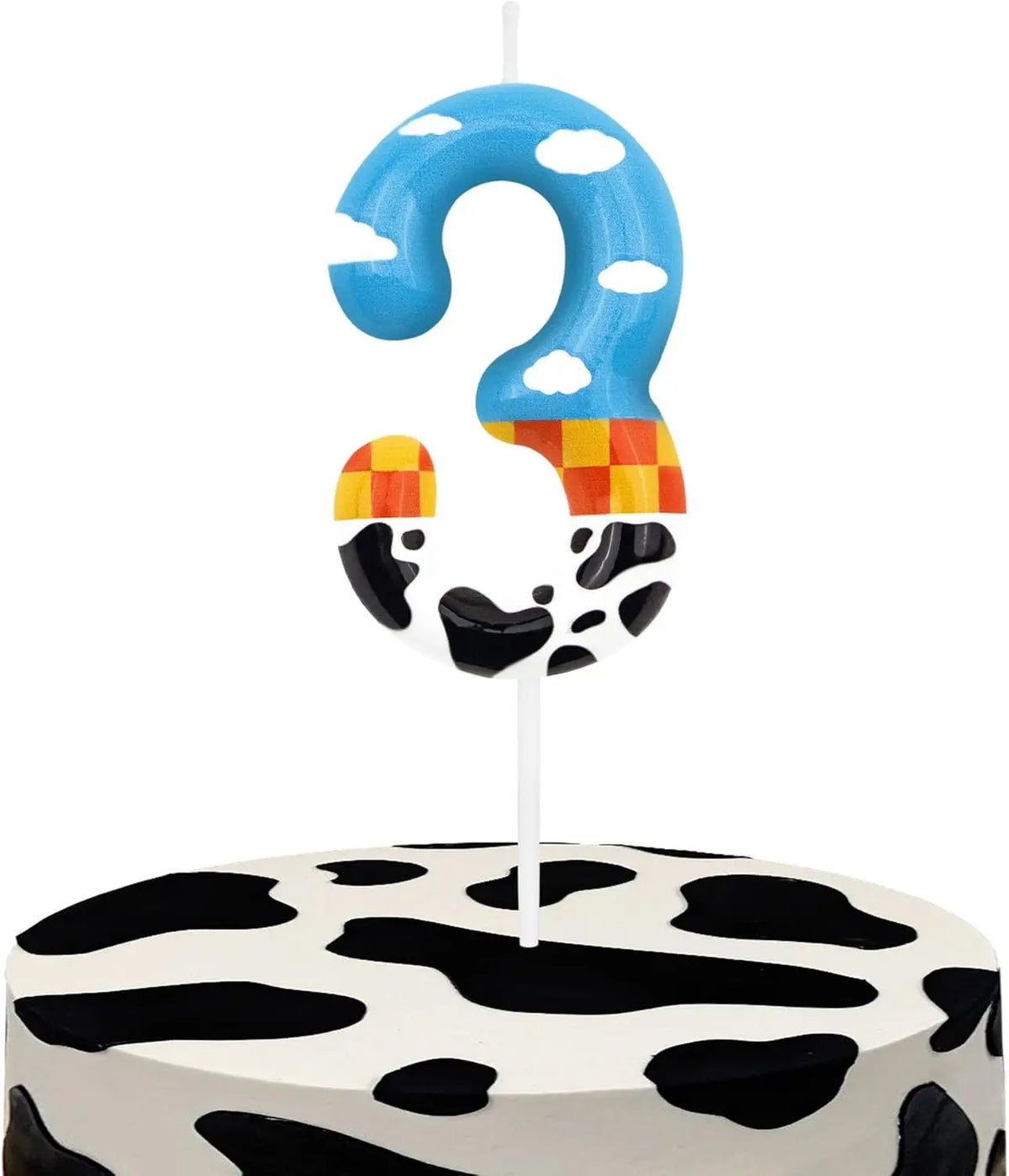 bougies numérotées anniversaire dessin animé motif animalier vache nuages carreaux