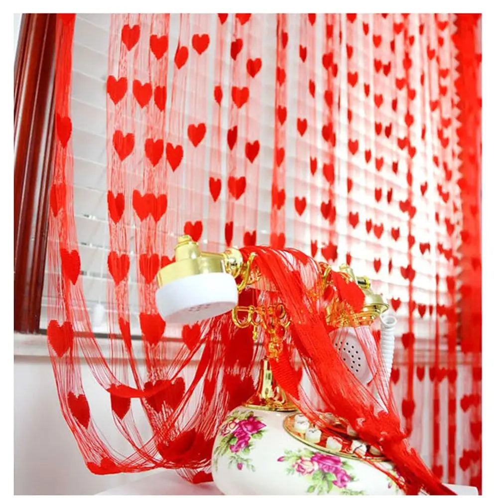 rideaux decoratifs coeurs translucides romantique barre couleurs rouge rose bleu violet blanc